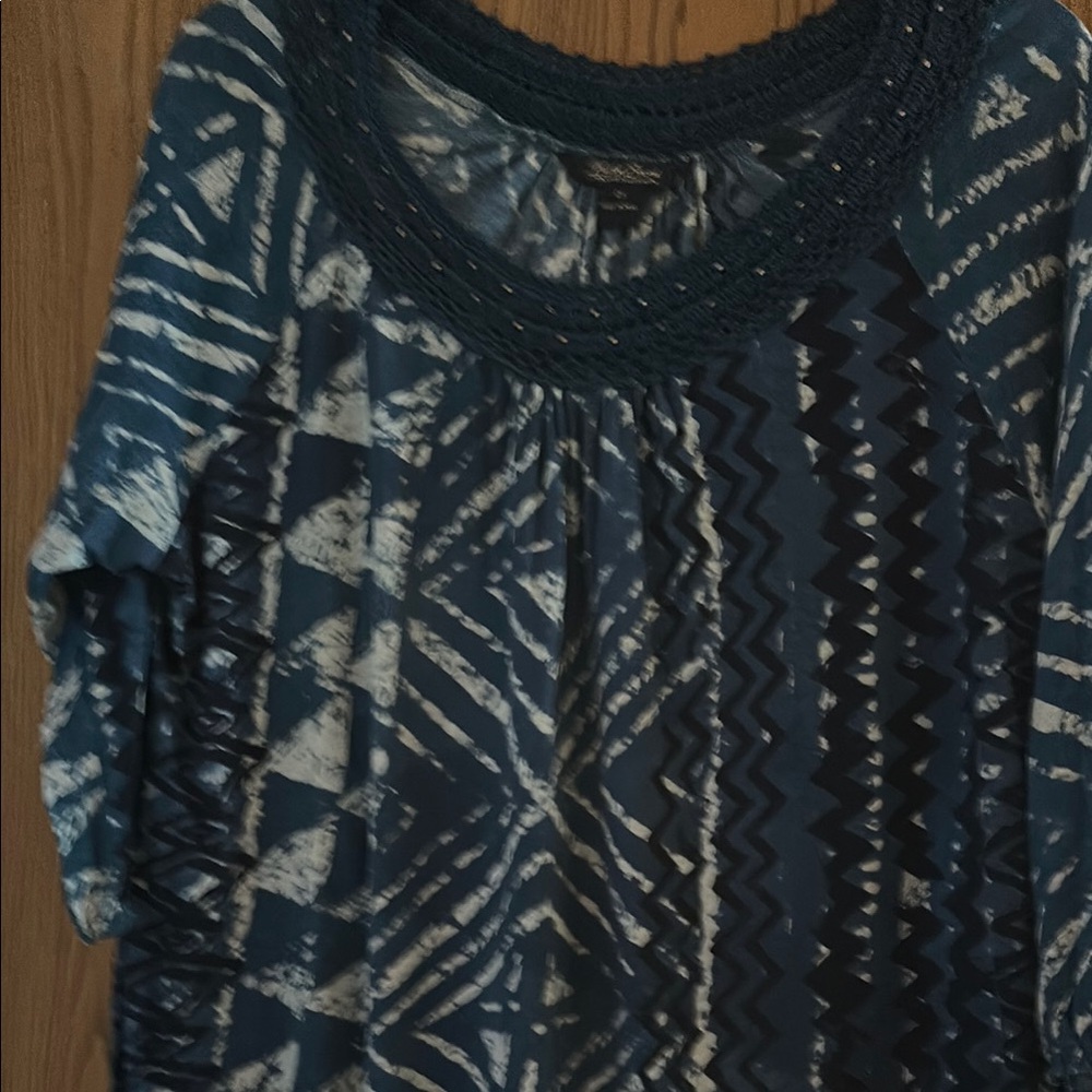Lucky Brand Blue Graphic Blouse Relaxed Fit